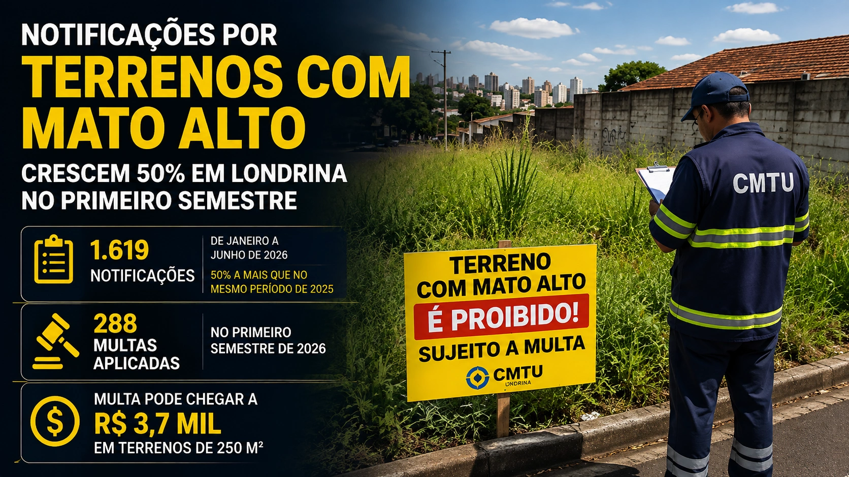 CMTU intensifica fiscalização e notificações por mato alto sobem 50% em Londrina