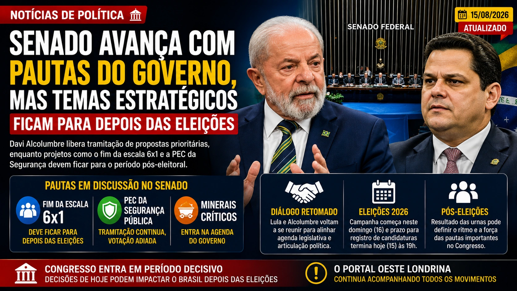 Senado avança com pautas do governo, mas temas estratégicos ficam para depois das eleições