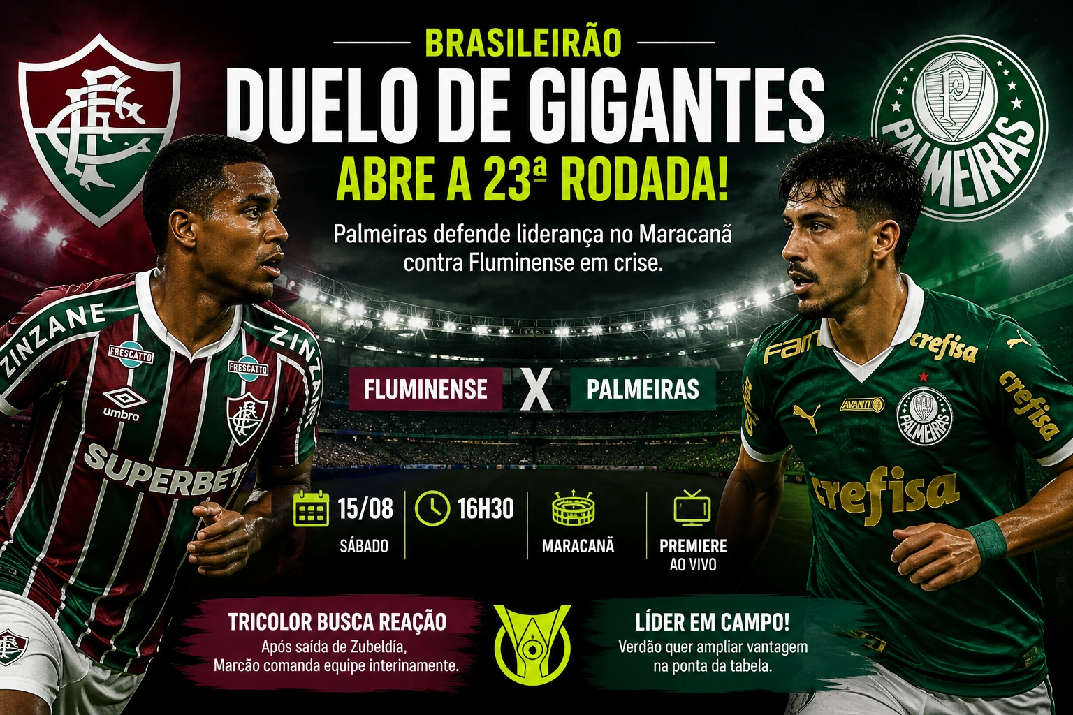 Palmeiras defende liderança contra Fluminense em duelo cercado de pressão no Brasileirão